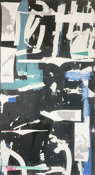 black, green, blue abstract painting 